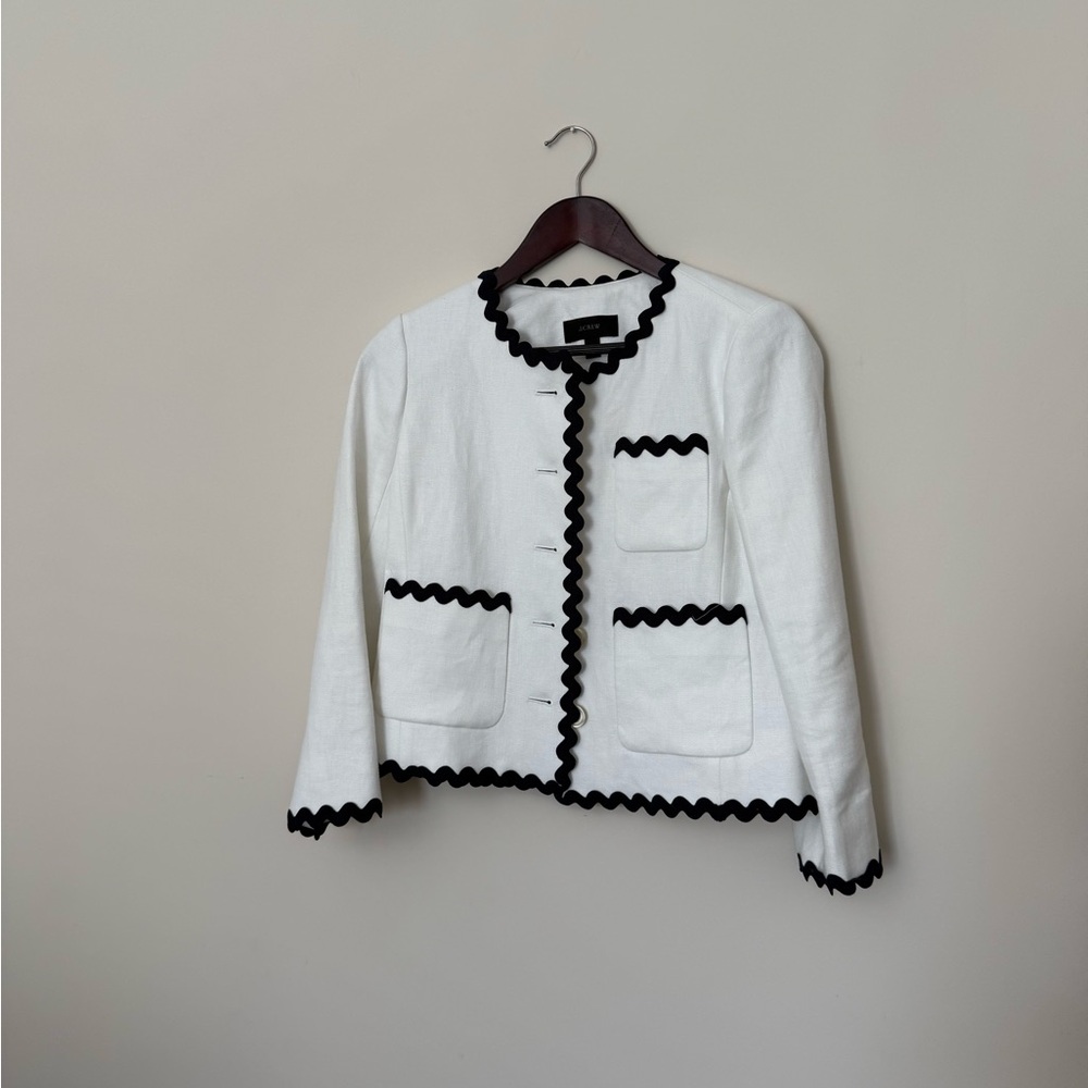 Chic White Jacket with Navy Trim by J. Crew size 2